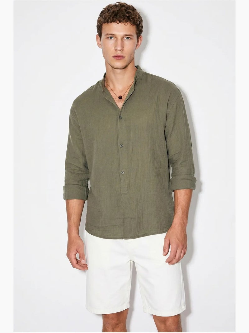 Camicia oversize con colletto alla coreana lucci Cachi - Kiabi