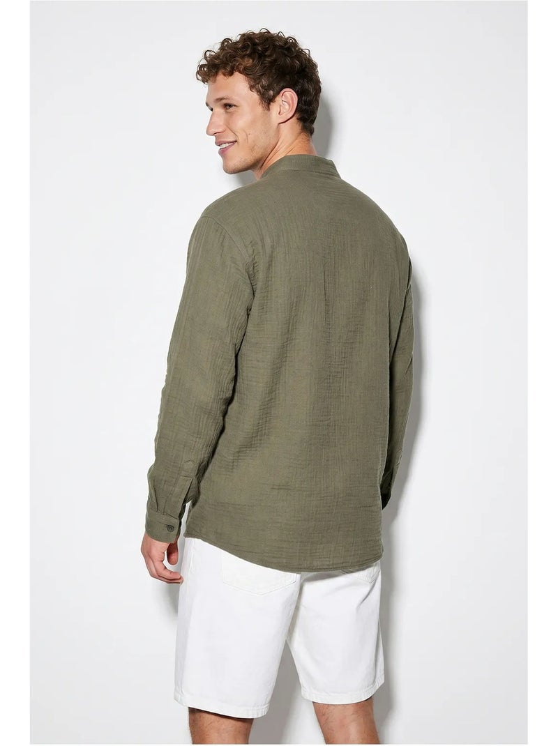 Camicia oversize con colletto alla coreana lucci Cachi - Kiabi