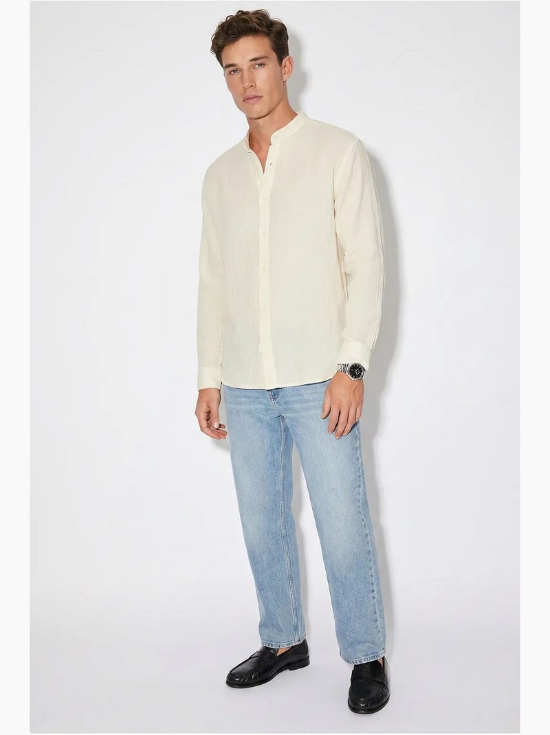 Camicia oversize con colletto alla coreana lucci Crema - Kiabi