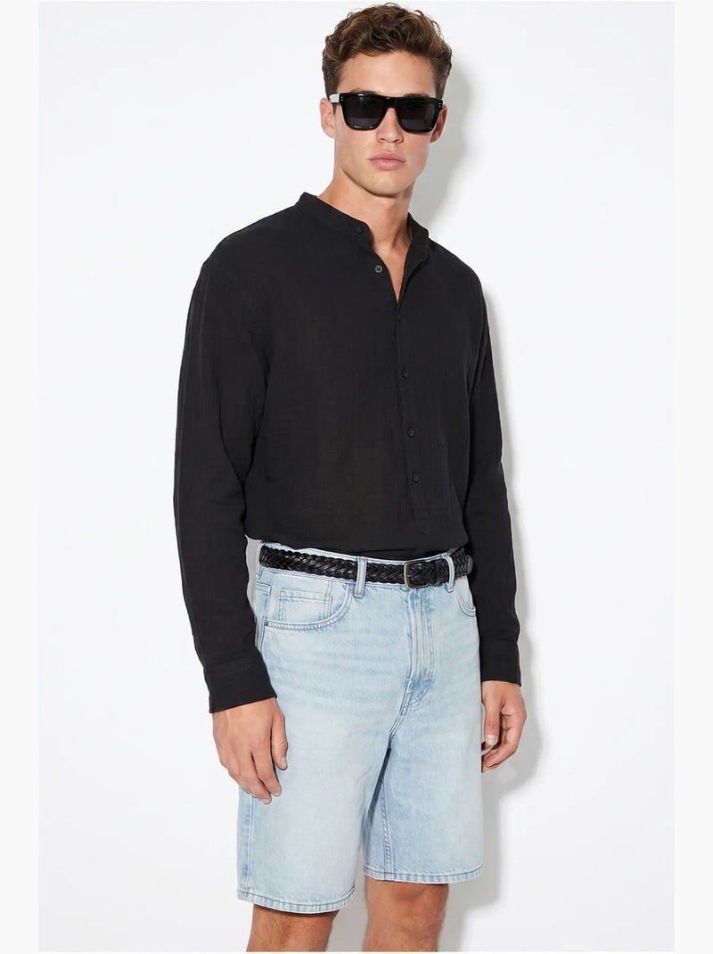 Camicia oversize con colletto alla coreana lucci Nero - Kiabi