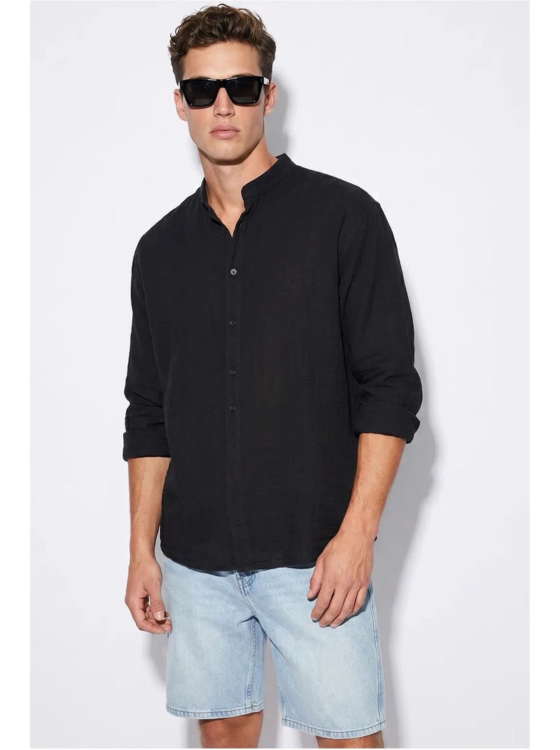 Camicia oversize con colletto alla coreana lucci Nero - Kiabi