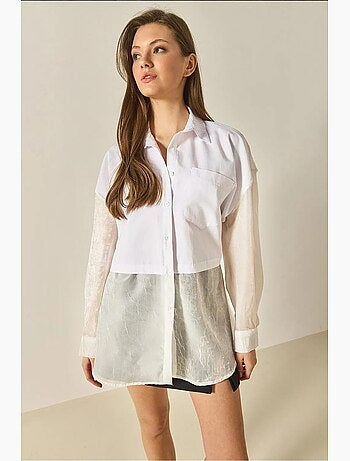 Camicia oversize con dettagli in tulle e organza lucci