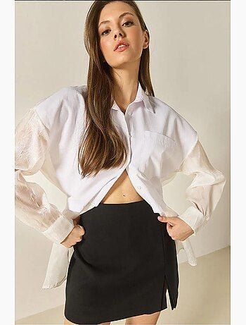 Camicia oversize con dettagli in tulle e organza lucci
