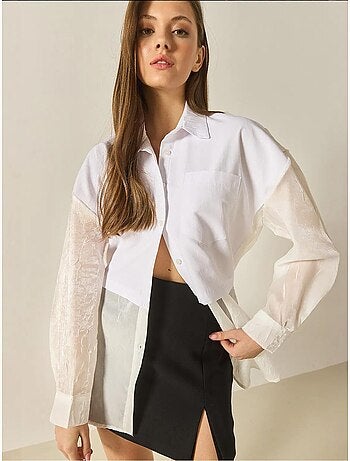 Camicia oversize con dettagli in tulle e organza lucci