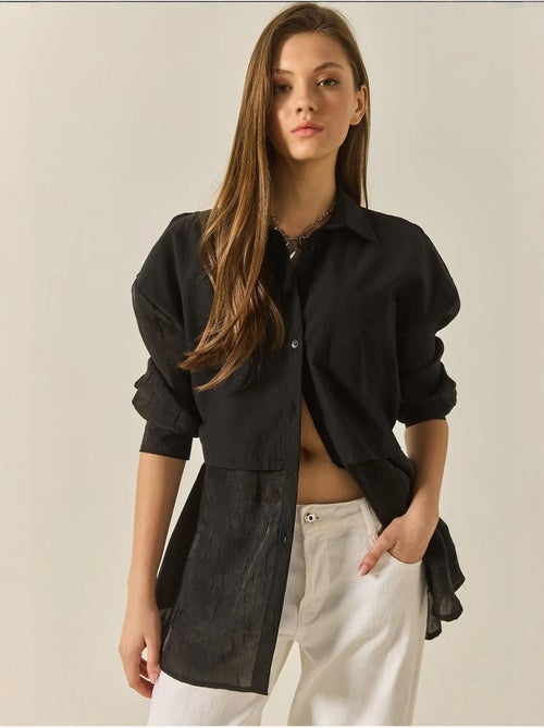 Camicia oversize con dettagli in tulle e organza lucci - Kiabi Camicia oversize con dettagli in tulle e organza lucci - Kiabi