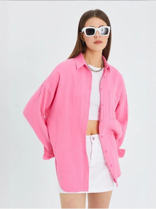 Camicia oversize con dettaglio tasca mixray - Kiabi Camicia oversize con dettaglio tasca mixray - Kiabi