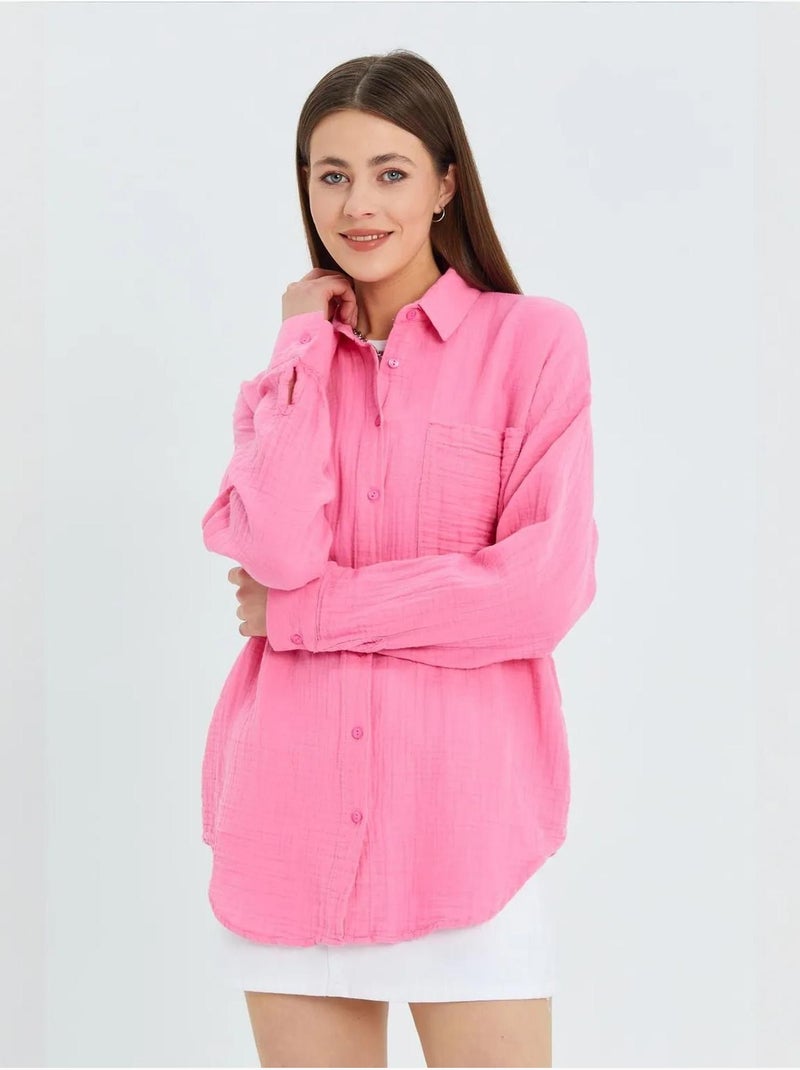 Camicia oversize con dettaglio tasca mixray Rosa fluo/Solinotes - Kiabi