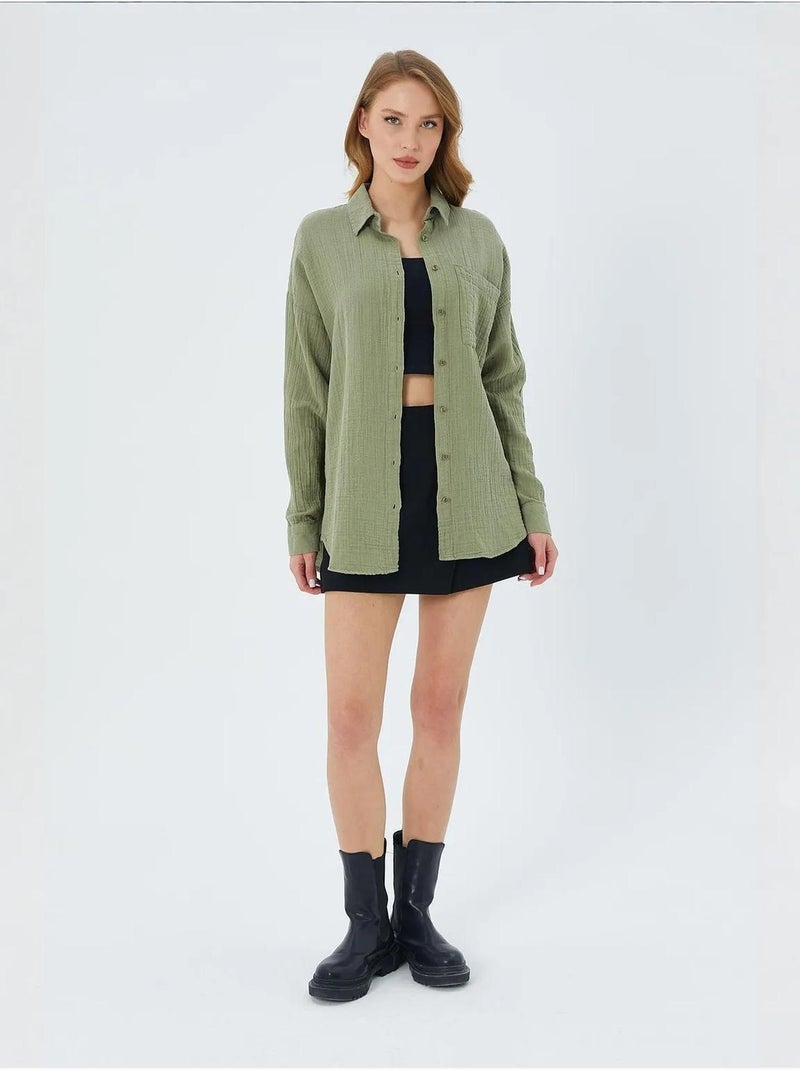 Camicia oversize con dettaglio tasca mixray Verde pastello - Kiabi