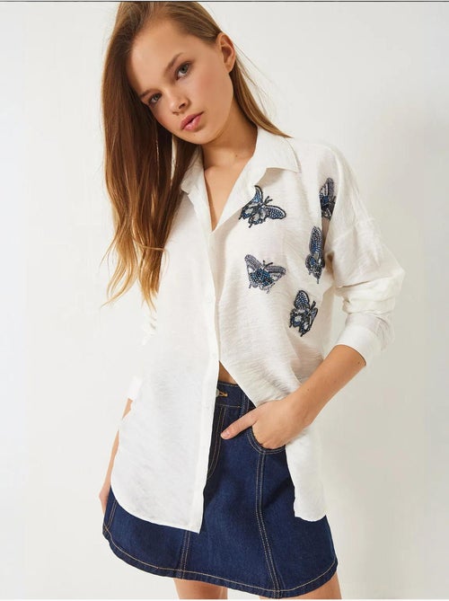 Camicia oversize con ricamo di perline e farfalle aerobin lucci - Kiabi