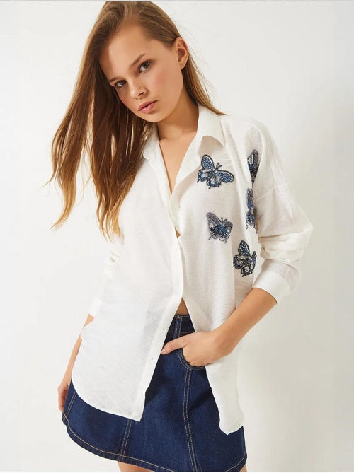 Camicia oversize con ricamo di perline e farfalle aerobin lucci - Kiabi