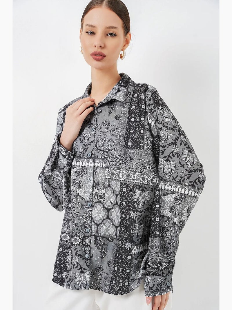 Camicia oversize con stampa paisley e bottoni bdart Grigio nero - Kiabi