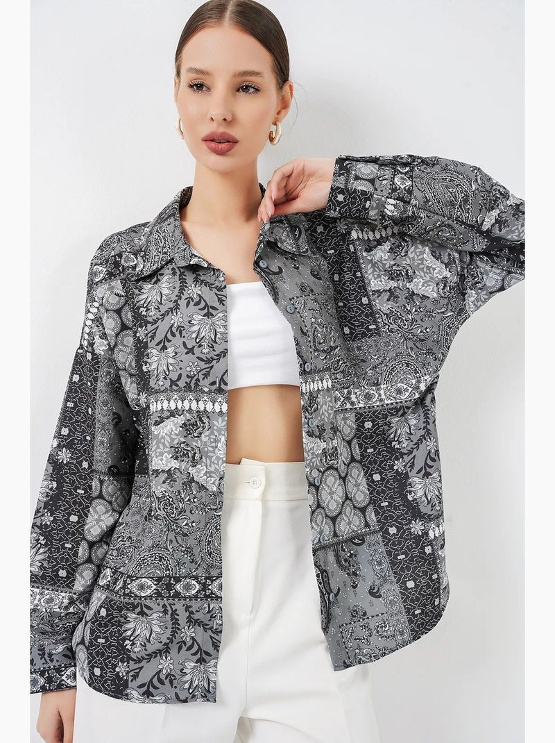 Camicia oversize con stampa paisley e bottoni bdart Grigio nero - Kiabi