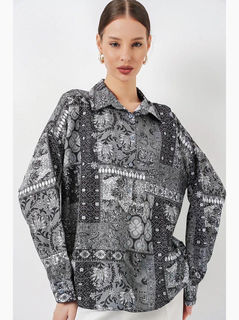 Camicia oversize con stampa paisley e bottoni bdart Grigio nero - Kiabi