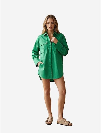 Camicia oversize in cotone a maniche lunghe con tasca my fashion