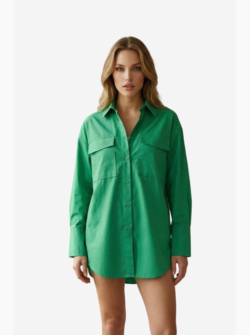 Camicia oversize in cotone a maniche lunghe con tasca my fashion - Kiabi Camicia oversize in cotone a maniche lunghe con tasca my fashion - Kiabi