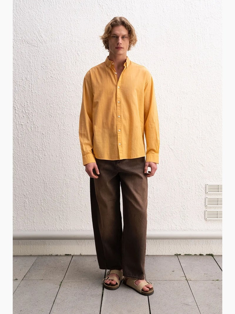 Camicia oversize in cotone con bottoni giesto Arancione mandarino - Kiabi