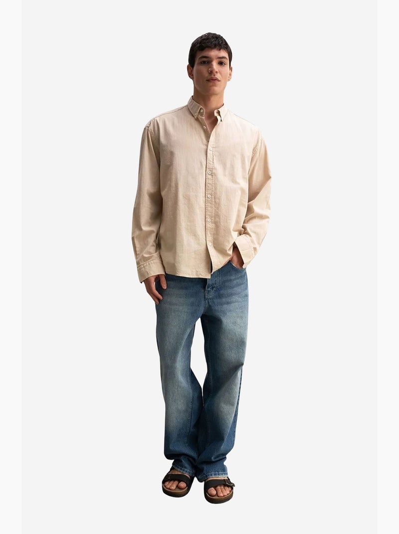 Camicia oversize in cotone con bottoni giesto Beige argilla - Kiabi