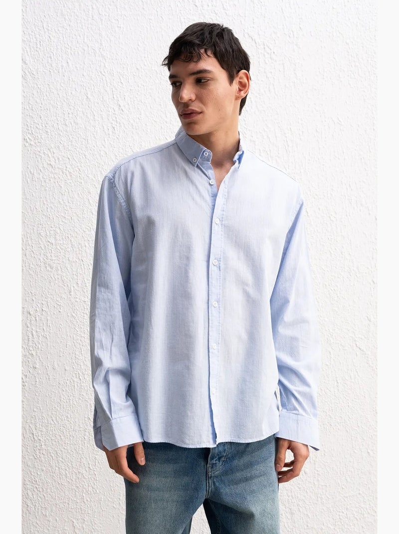 Camicia oversize in cotone con bottoni giesto Blu pastello - Kiabi