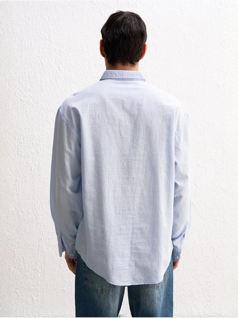 Camicia oversize in cotone con bottoni giesto Blu pastello - Kiabi