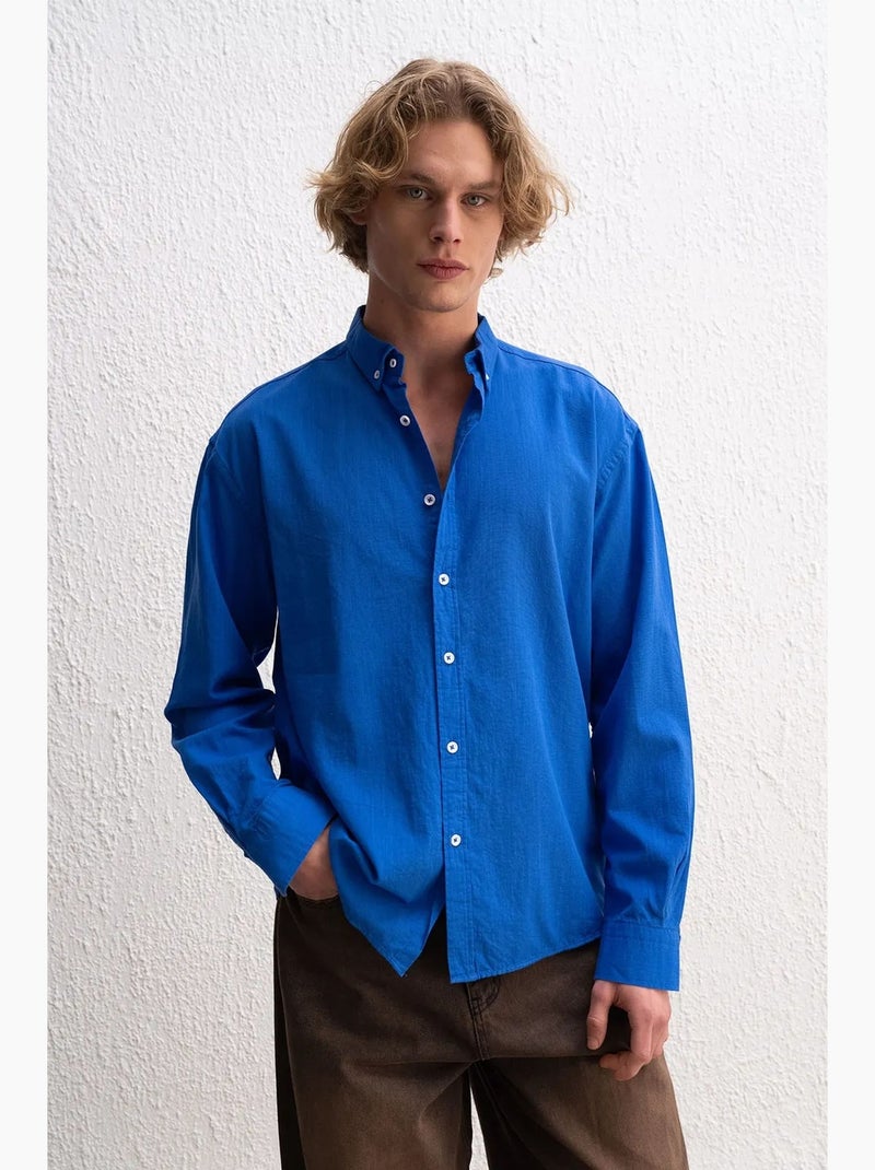 Camicia oversize in cotone con bottoni giesto Blu zaffiro - Kiabi