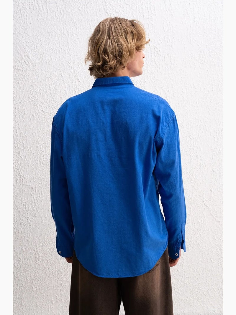 Camicia oversize in cotone con bottoni giesto Blu zaffiro - Kiabi