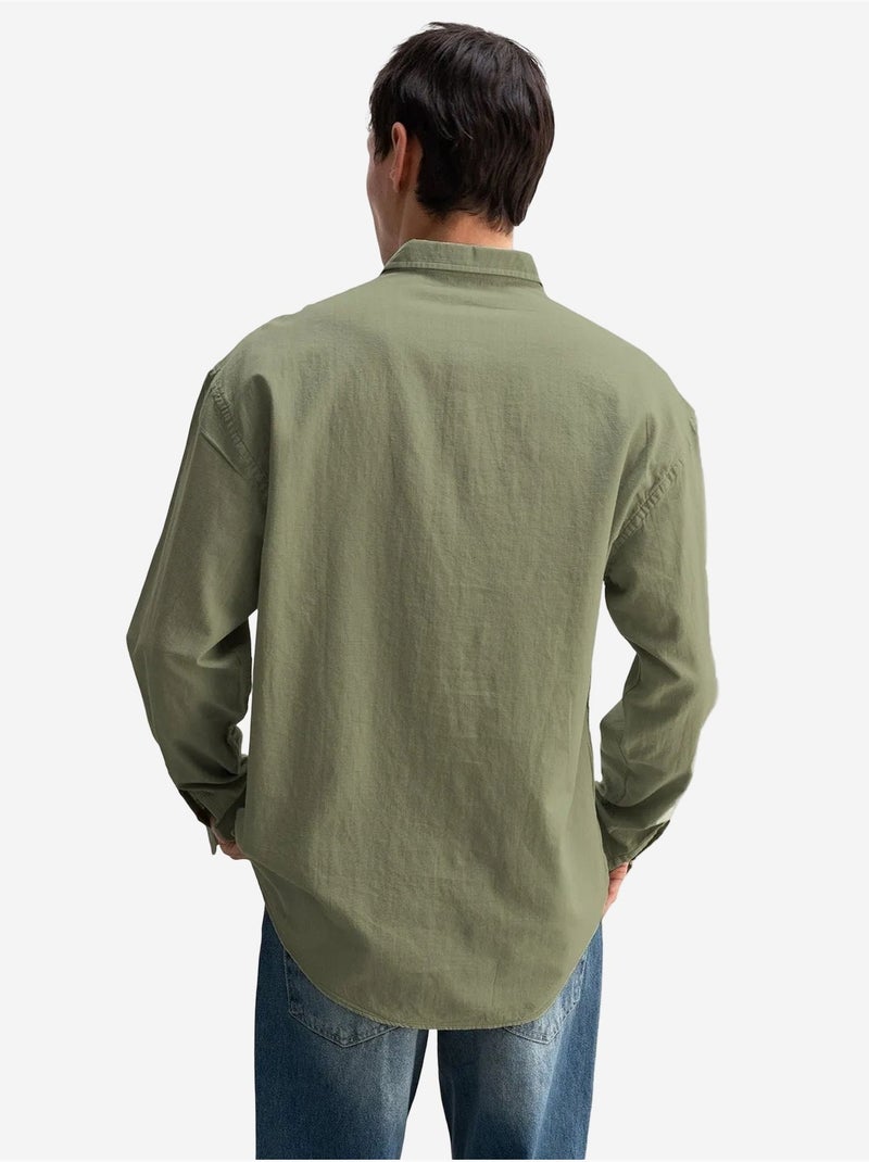Camicia oversize in cotone con bottoni giesto Cachi - Kiabi