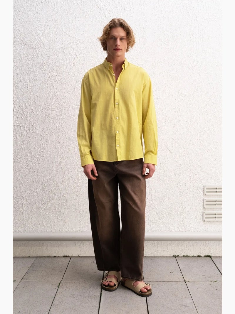 Camicia oversize in cotone con bottoni giesto Giallo - Kiabi