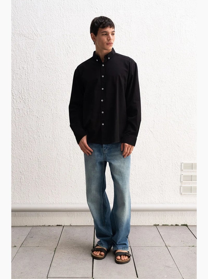 Camicia oversize in cotone con bottoni giesto Grigio nero - Kiabi