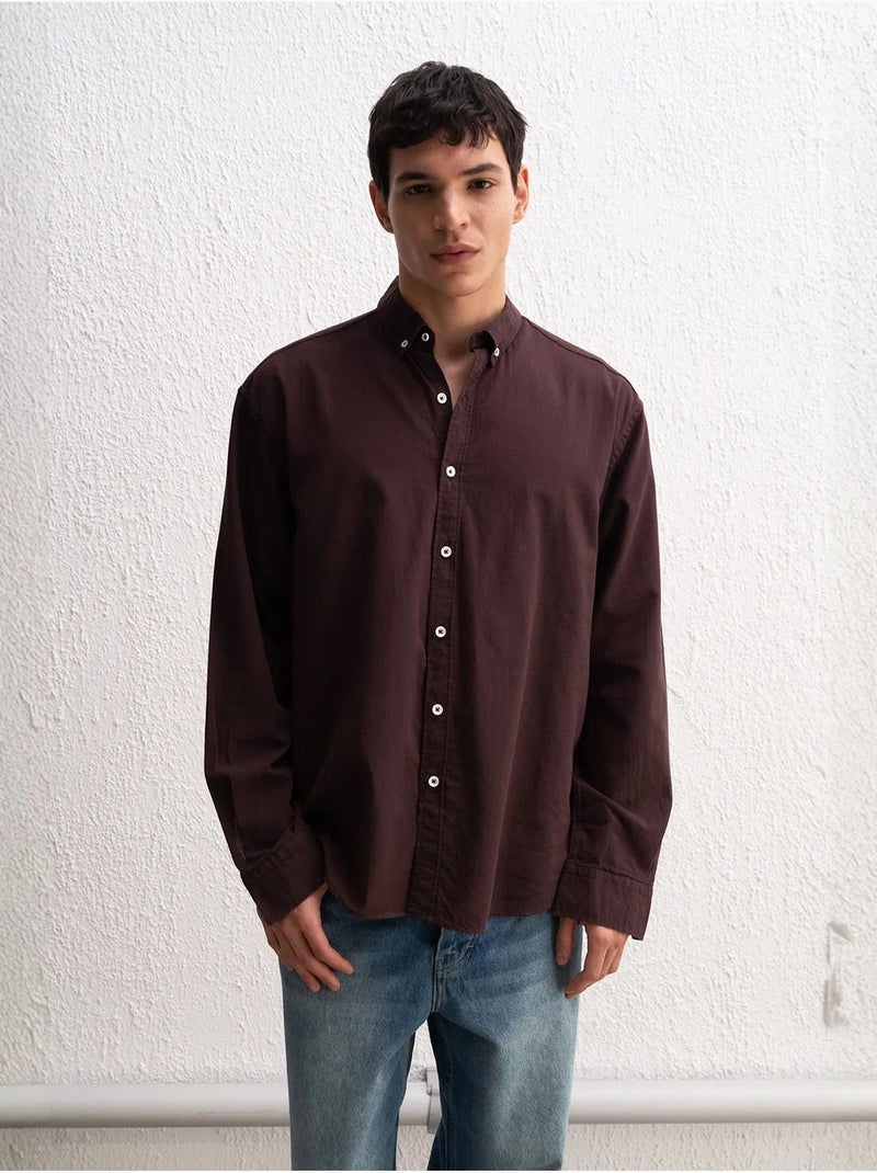 Camicia oversize in cotone con bottoni giesto Marrone cioccolato - Kiabi