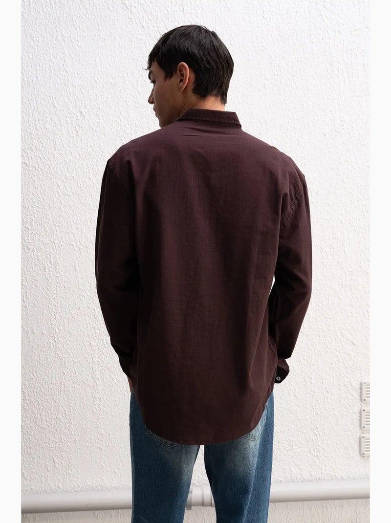 Camicia oversize in cotone con bottoni giesto Marrone cioccolato - Kiabi