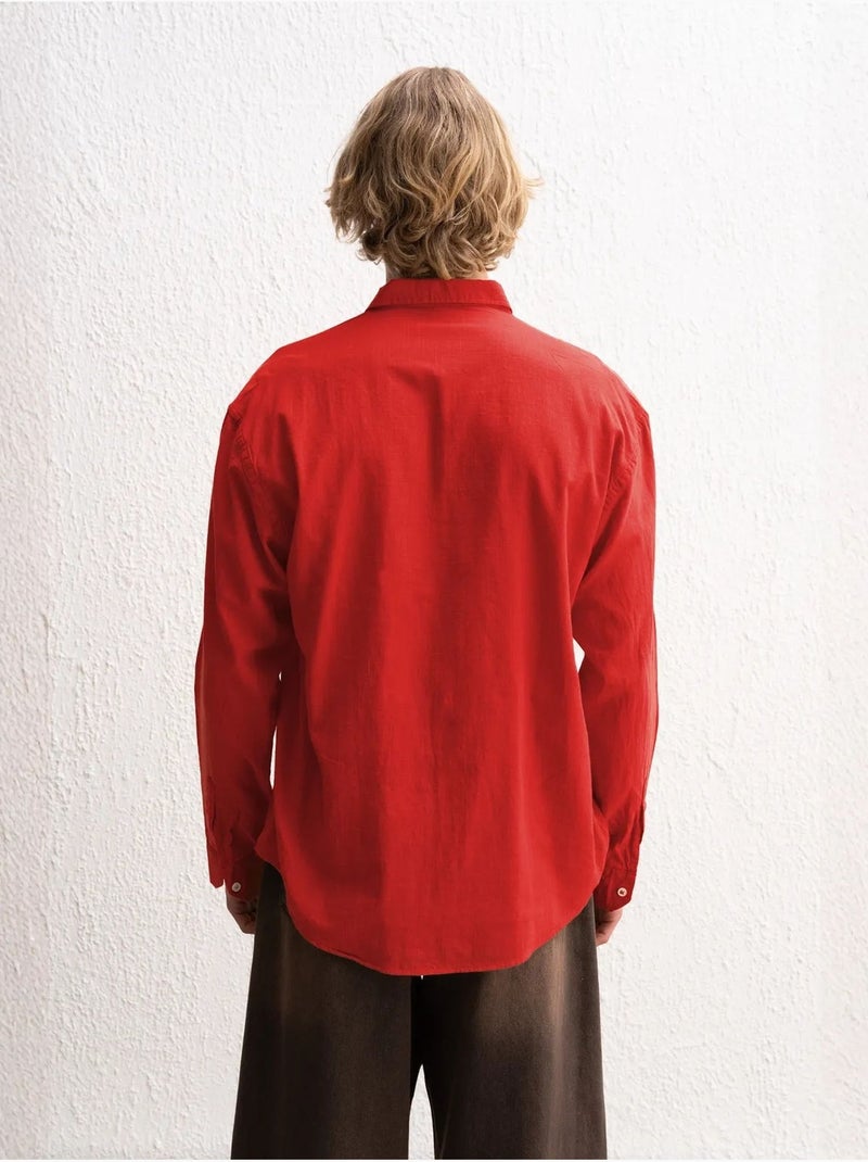 Camicia oversize in cotone con bottoni giesto Rosso - Kiabi