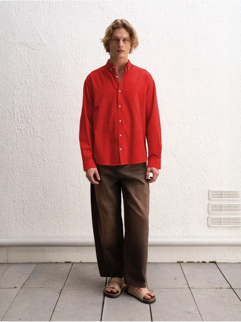 Camicia oversize in cotone con bottoni giesto Rosso - Kiabi