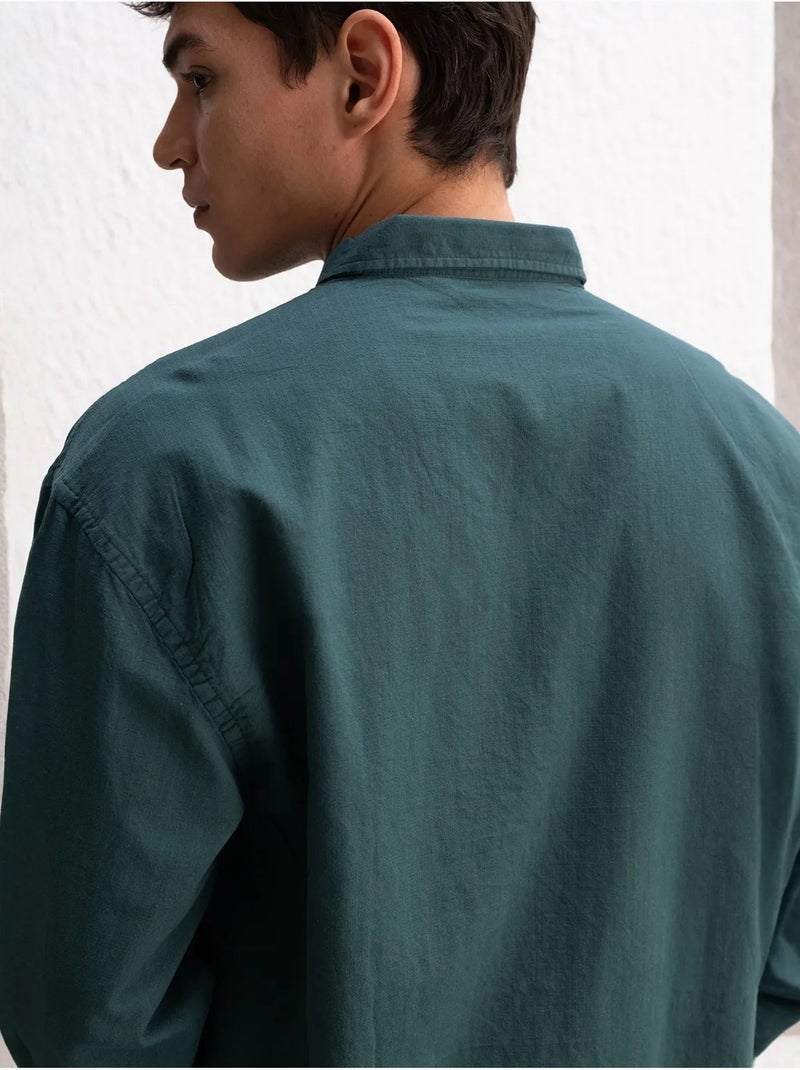 Camicia oversize in cotone con bottoni giesto Verde scuro - Kiabi