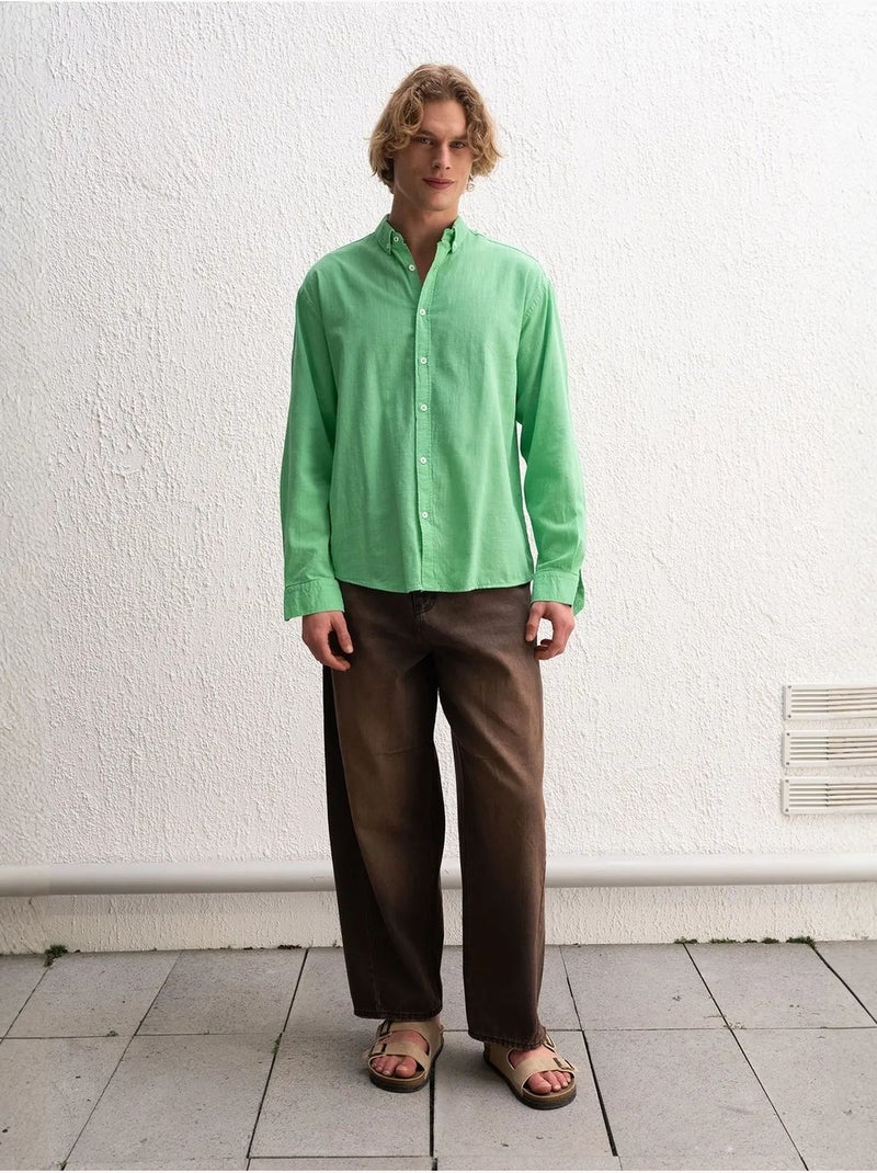 Camicia oversize in cotone con bottoni giesto Verde smeraldo - Kiabi
