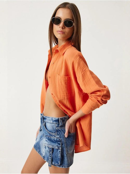 Camicia oversize in cotone testurizzato con taschino istanbul - Kiabi
