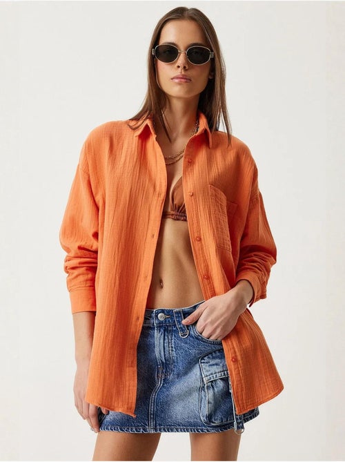 Camicia oversize in cotone testurizzato con taschino istanbul - Kiabi