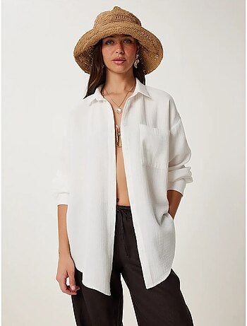 Camicia oversize in cotone testurizzato con taschino istanbul