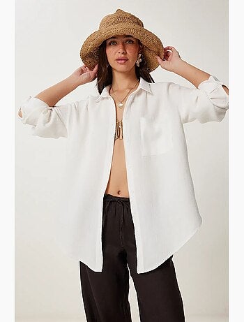 Camicia oversize in cotone testurizzato con taschino istanbul