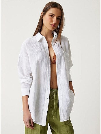 Camicia oversize in cotone testurizzato con taschino istanbul