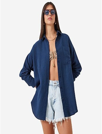 Camicia oversize in cotone testurizzato con taschino istanbul