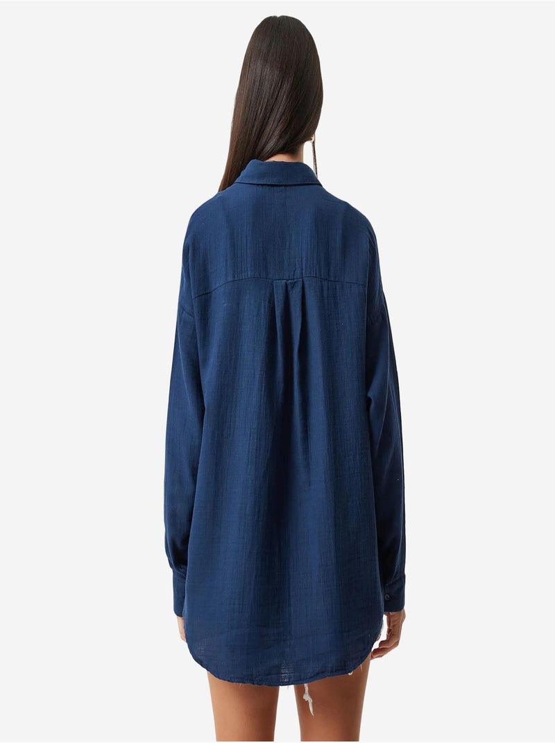 Camicia oversize in cotone testurizzato con taschino istanbul Blu marino - Kiabi