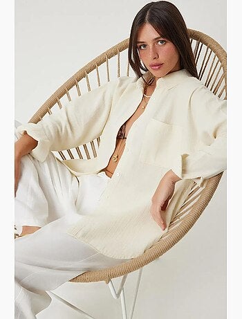 Camicia oversize in cotone testurizzato con taschino istanbul