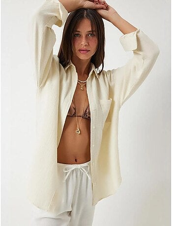 Camicia oversize in cotone testurizzato con taschino istanbul