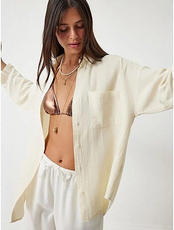 Camicia oversize in cotone testurizzato con taschino istanbul