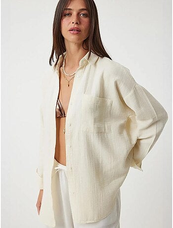 Camicia oversize in cotone testurizzato con taschino istanbul