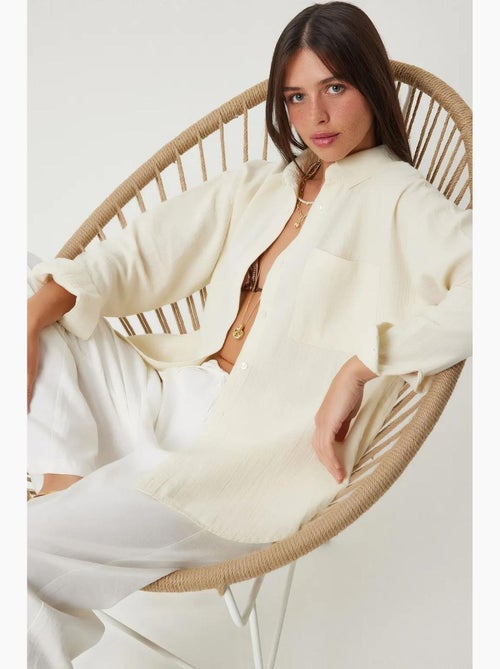 Camicia oversize in cotone testurizzato con taschino istanbul - Kiabi