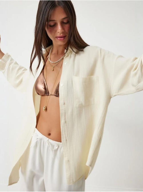Camicia oversize in cotone testurizzato con taschino istanbul - Kiabi