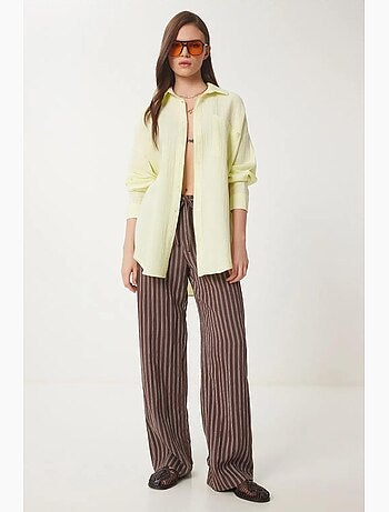 Camicia oversize in cotone testurizzato con taschino istanbul