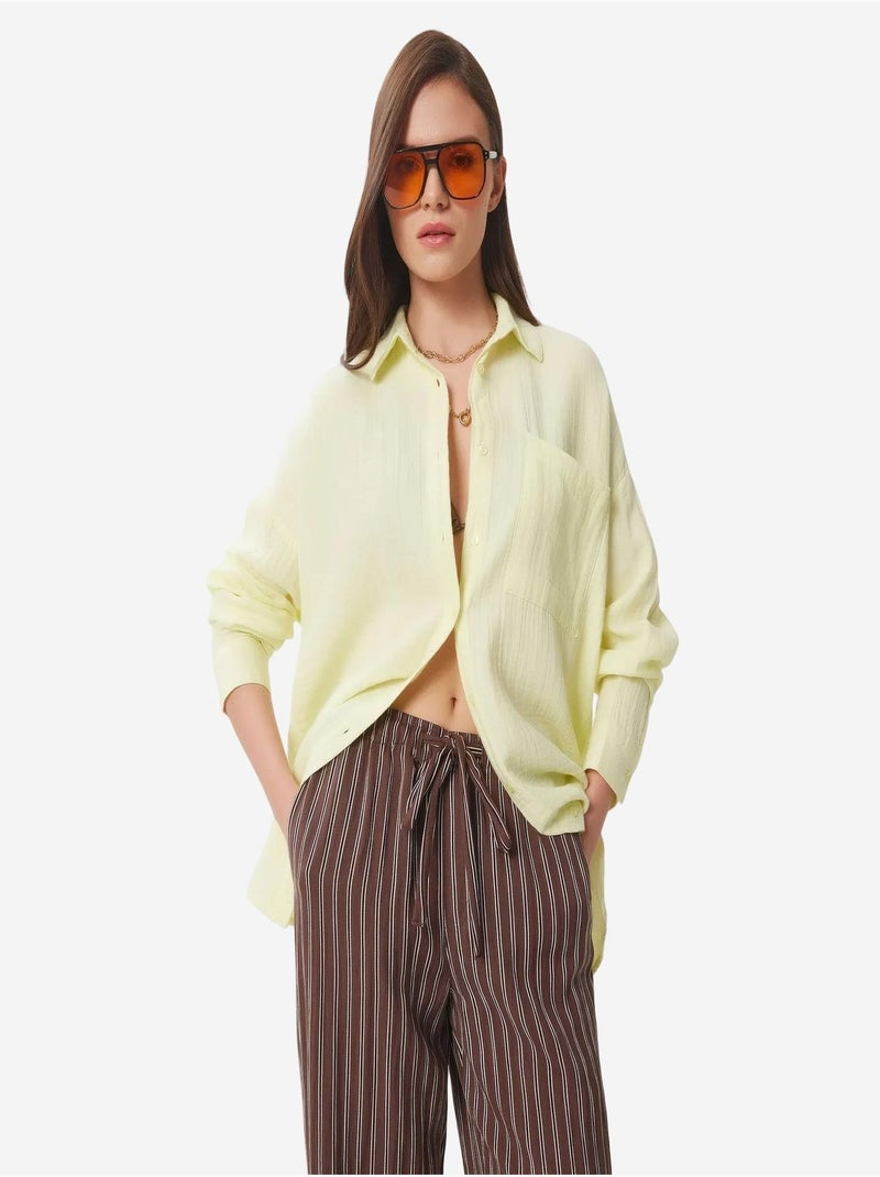 Camicia oversize in cotone testurizzato con taschino istanbul Giallo limone - Kiabi