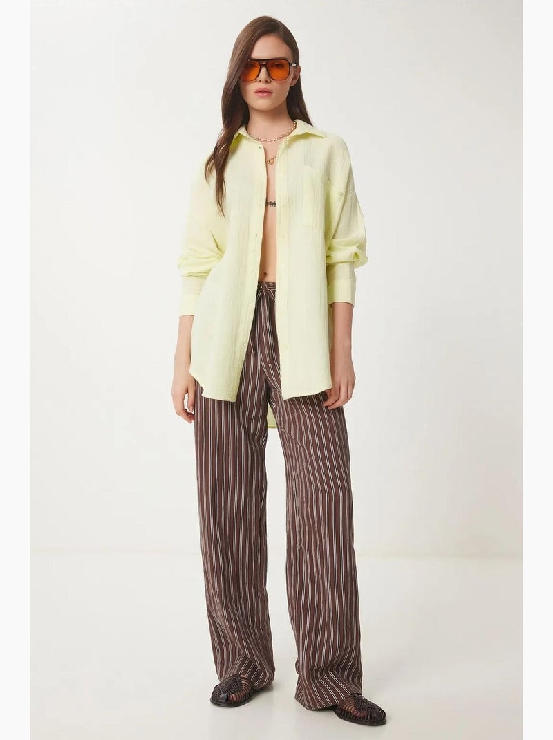 Camicia oversize in cotone testurizzato con taschino istanbul Giallo limone - Kiabi